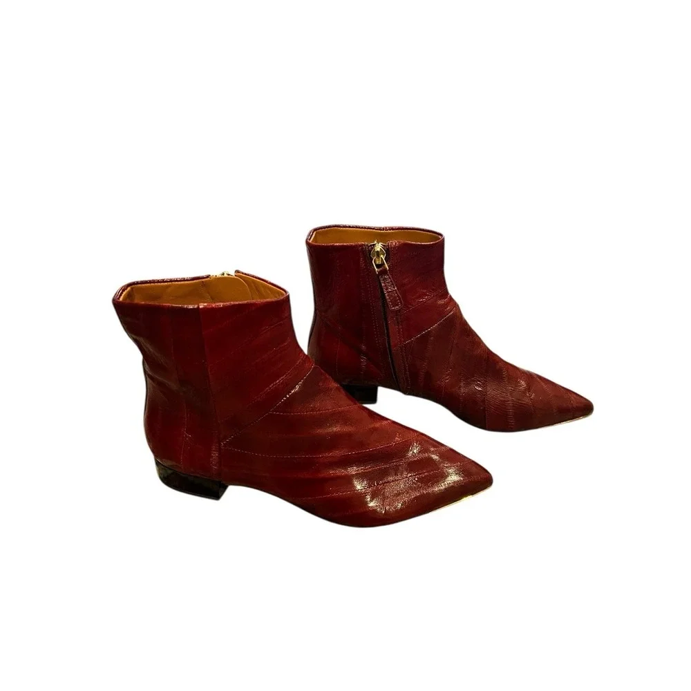 New! Tory Burch 'Lila' Booties Genuine Eel Leather Red Womens Size 5 M MSRP $498